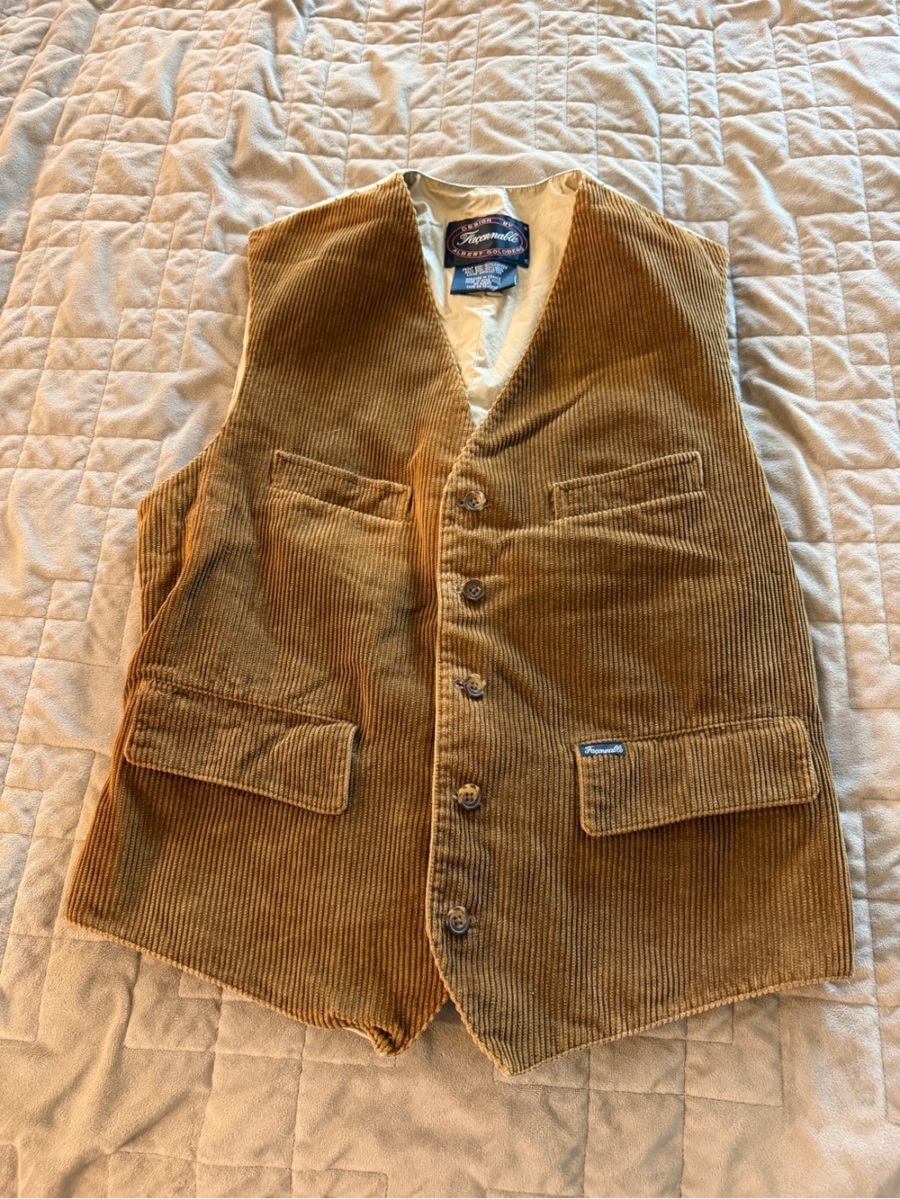 Faconnable Men's Corduroy Vest in Camel Brown